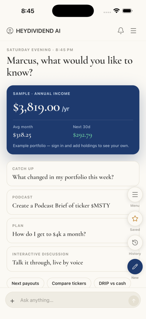 HeyDividend AI chat screen