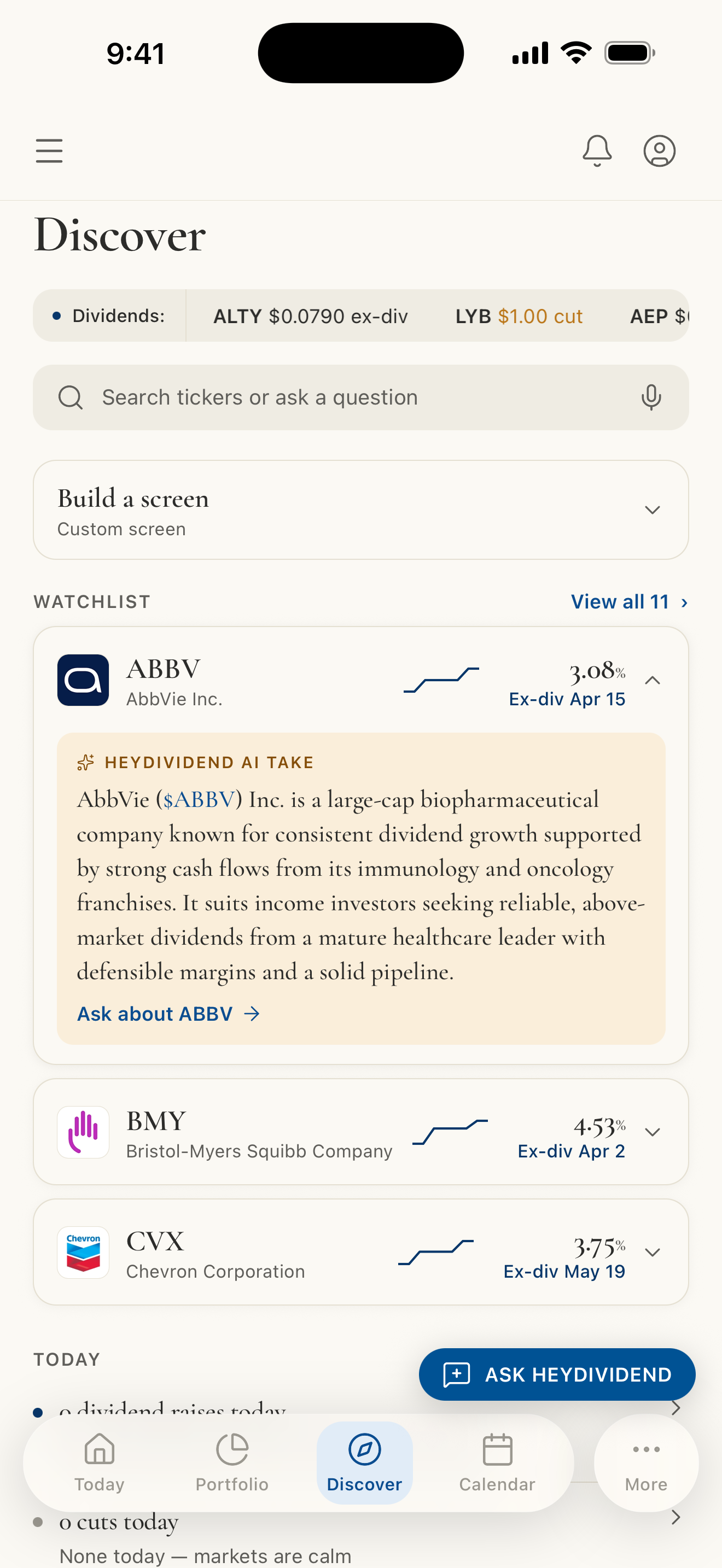 Discover screen