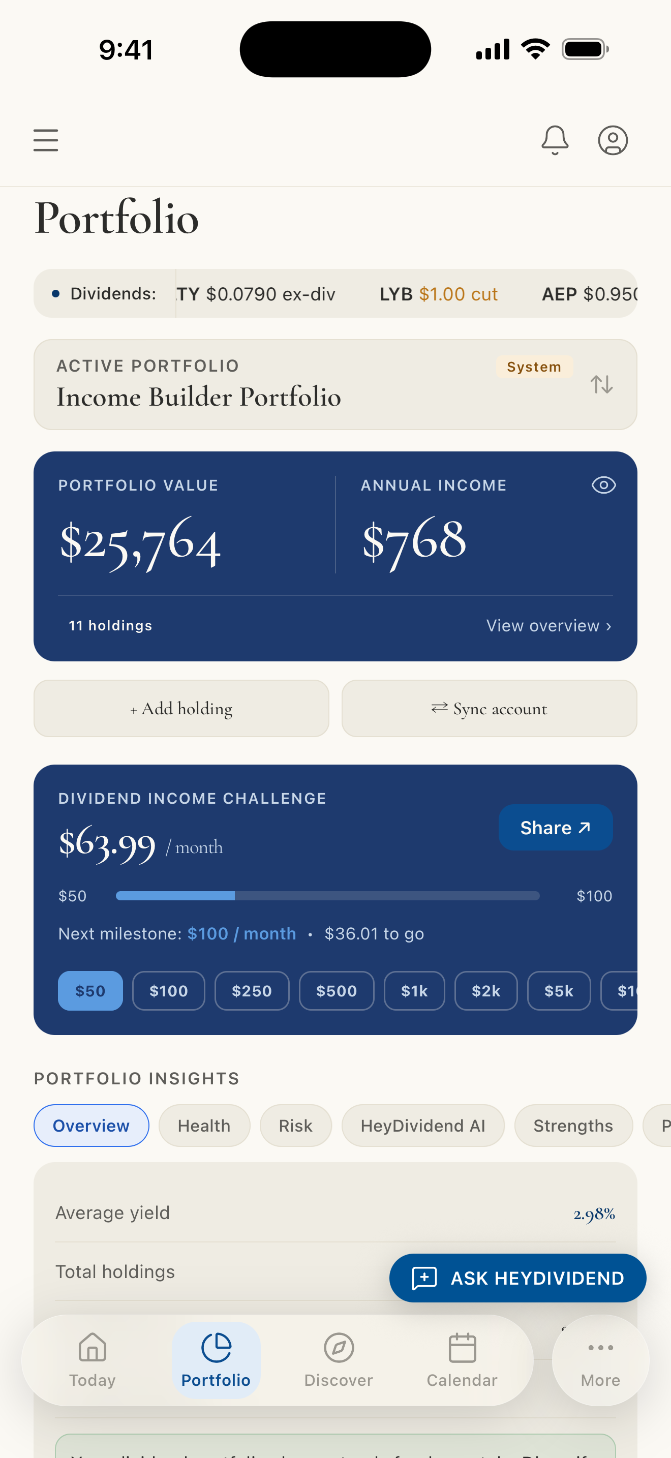 Portfolio screen